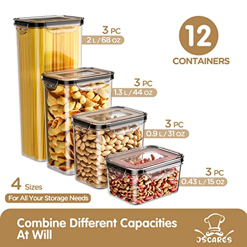 Airtight Food Storage Containers Set with Lids -12 PCS Kitchen Pantry Organization and Storage BPA-Free Plastic Food Containers for Cereal Flour Sugar and Snack, for Organizing with Labels & Marker (JSC-12)