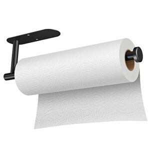 riwuct paper towel holder, 【never breaking】 stainless steel under cabinet paper towel holder wall mount, 【easily install】 drilling or adhesive paper towel roll holder for kitchen, bathroom-black