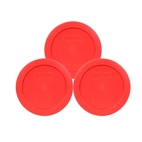 Pyrex Bundle - 3 Items: 7200-PC 2-Cup Red Plastic Food Storage Lids