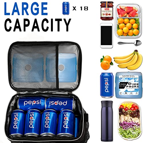 GENFEEL Insulated Lunch Bags Men/Women With 4 IcePacks,Men Lunch Bag With Ice Pack,Built In Ice Pack Men Lunch Bog With Adjustable Shoulder Strap, Men Lunch Bags for Office School Work Camping