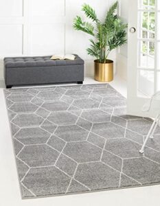unique loom trellis frieze collection area rug – geometric (4′ 1″ x 6′ 1″, light gray/ ivory)