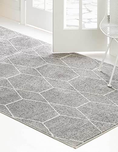 Unique Loom Trellis Frieze Collection Area Rug - Geometric (4' 1" x 6' 1", Light Gray/ Ivory)