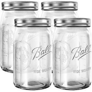 mason jars wide mouth 32 oz bundle with non slip jar opener brand bhl jars – set of 4 quart size mason jars – canning glass jars with lids