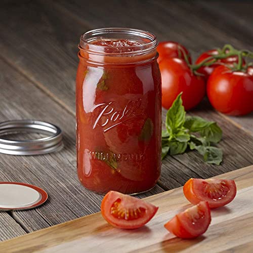 Mason Jars Wide Mouth 32 oz Bundle with Non Slip Jar Opener brand BHL Jars - Set of 4 Quart Size Mason Jars - Canning Glass Jars with Lids