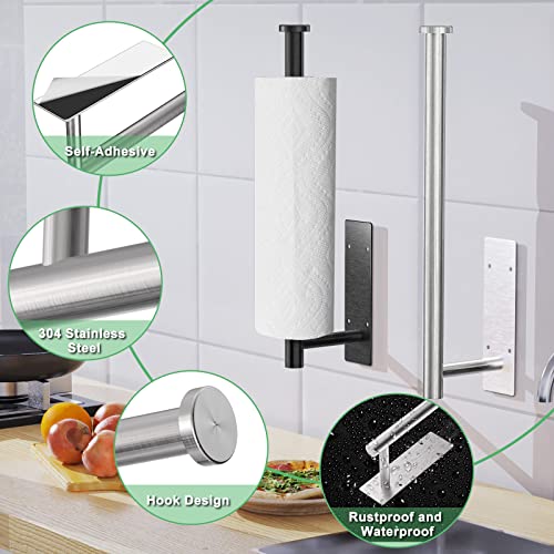 Paper Towel Holder Under Cabinet, Sliver Drilling or Self Adhesive Paper Towel Holder, Paper Towel Roll Rack, SUS304 Stainless Steel Under Counter Paper Towel Holder for Kitchen, Pantry, Bathroom