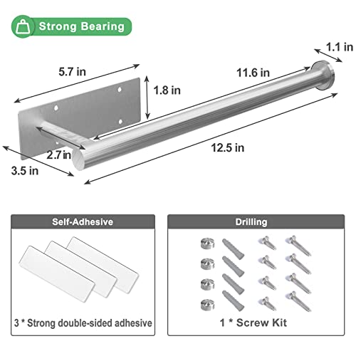 Paper Towel Holder Under Cabinet, Sliver Drilling or Self Adhesive Paper Towel Holder, Paper Towel Roll Rack, SUS304 Stainless Steel Under Counter Paper Towel Holder for Kitchen, Pantry, Bathroom