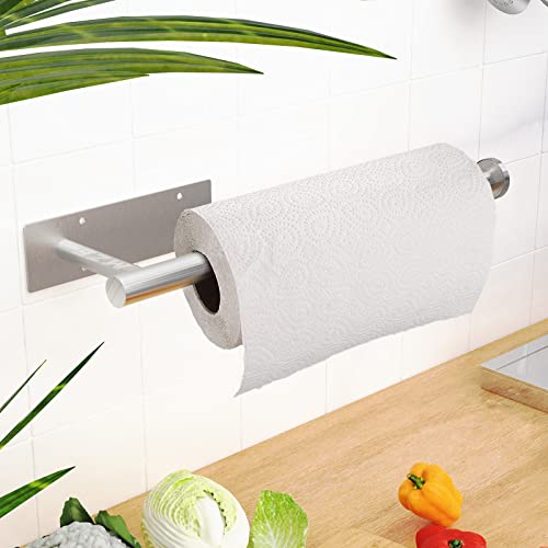 Paper Towel Holder Under Cabinet, Sliver Drilling or Self Adhesive Paper Towel Holder, Paper Towel Roll Rack, SUS304 Stainless Steel Under Counter Paper Towel Holder for Kitchen, Pantry, Bathroom