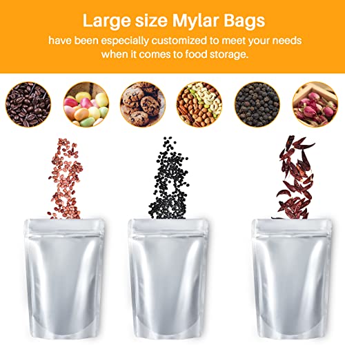 JTX 100Pk Mylar Bags for Food Storage(1Quart) With 300cc Oxygen Absorbers, 9.6Mil Heavy Duty Mylar Bags 9"x6"- Resealable Smell Proof Bags for Grains, Wheat, Rice, Dry Aging for Meat, Long Term Food Storage