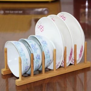 2-Piece Vertical Wooden Plate Rack, Dish Rack, Pot lid Rack, Kitchen Storage Rack Such as Cups, Books, Cutting Boards, Saucers, etc. 6-Slot Vertical Drying Rack