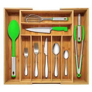 nature gear kitchen drawer organizer – 9 section expandable bamboo storage for flatware – housewares – bath & vanity – tool utility caddy adjustable tray