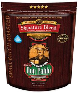 don pablo gourmet coffee – signature blend – medium dark roast – whole bean coffee – 100% arabica beans – low acidity and non-gmo – 2lb bag