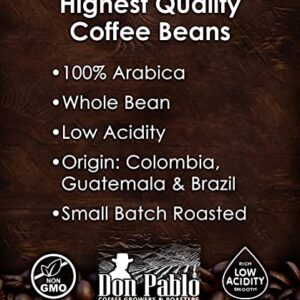 Don Pablo Gourmet Coffee - Signature Blend - Medium Dark Roast - Whole Bean Coffee - 100% Arabica Beans - Low Acidity and Non-GMO - 2lb bag