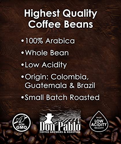 Don Pablo Gourmet Coffee - Signature Blend - Medium Dark Roast - Whole Bean Coffee - 100% Arabica Beans - Low Acidity and Non-GMO - 2lb bag