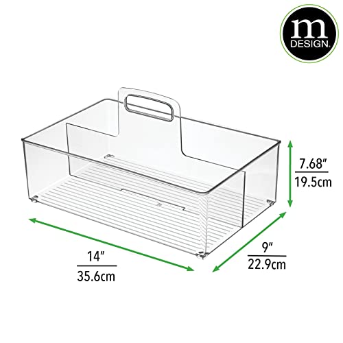 mDesign Large Plastic Divided Portable Storage Organizer Caddy Tote Basket Bin with Handle for Kitchen, Pantry, Countertop, Cabinet, Cupboard - Ligne Collection - Clear