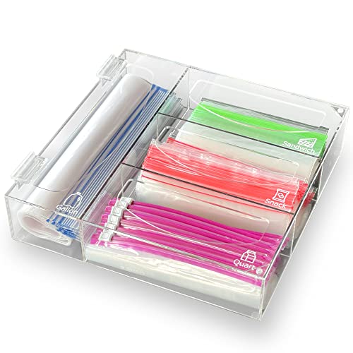 ABODE & ABOUND Ziplock Bag Organizer I Acrylic Storage Bag Organizer for Drawer I Plastic Zip Bag Organizer I Sandwich Baggie Holder and Dispenser