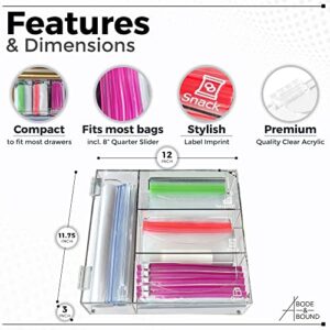 ABODE & ABOUND Ziplock Bag Organizer I Acrylic Storage Bag Organizer for Drawer I Plastic Zip Bag Organizer I Sandwich Baggie Holder and Dispenser