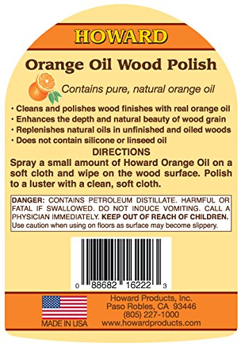 Howard Products ORS016 Orange Oil Wood Polish, 16 oz