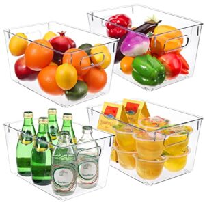 moretoes 4 pack clear plastic storage bins, kitchen organization cabinet fridge organizer, pantry organization and storage bins