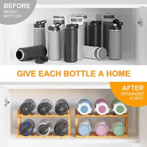Greenual Bamboo Water Bottle Organizer for Cabinet with Labels, Kitchen Pantry Water Bottle Storage Rack for Cabinets, Home Cup and Wine Bottle Holder Shelf Organizers, (2-Tier, Hold 6 Bottles)