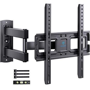 perlesmith tv wall mount swivel tilt for 32-55 inch led lcd oled flat curved tv screen, full motion tv mount bracket with articulating arm perfect center single stud up to 70lbs vesa 400x400mm, psmfk7