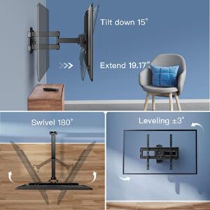PERLESMITH TV Wall Mount Swivel Tilt for 32-55 inch LED LCD OLED Flat Curved TV Screen, Full Motion TV Mount Bracket with Articulating Arm Perfect Center Single Stud up to 70lbs VESA 400x400mm, PSMFK7