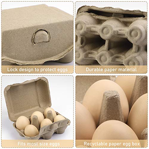 ADXCO 24 Pack Paper Egg Cartons Easter Reusable Egg Storage Natural Pulp Egg Cartons for Chicken Eggs Bulk Blank Egg Container Holds 6 Eggs For Storing Fresh Pasture Raised Eggs