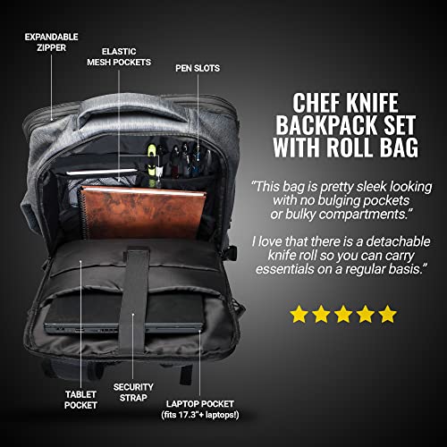 Chef Knife Bag Backpack Set with Knife Roll | Knife Case with 40+ Pockets for Knives and Culinary Tools | Great Knife Bag for Chefs & Culinary Students | Knives & Tools Not Included