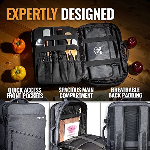 Chef Knife Bag Backpack Set with Knife Roll | Knife Case with 40+ Pockets for Knives and Culinary Tools | Great Knife Bag for Chefs & Culinary Students | Knives & Tools Not Included