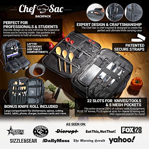 Chef Knife Bag Backpack Set with Knife Roll | Knife Case with 40+ Pockets for Knives and Culinary Tools | Great Knife Bag for Chefs & Culinary Students | Knives & Tools Not Included