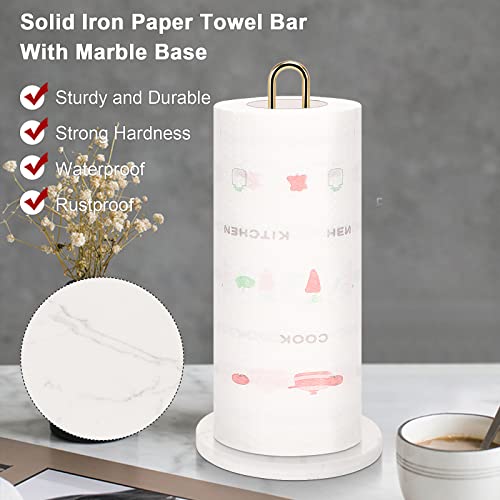 NearMoon Paper Towel Holder Countertop, Sturdy Kitchen Paper Towel Stand Dispenser-All Metal, Standard or Jumbo-Sized for Kitchen Countertop,Farmhouse, Living Room (Marble Base, Gold)