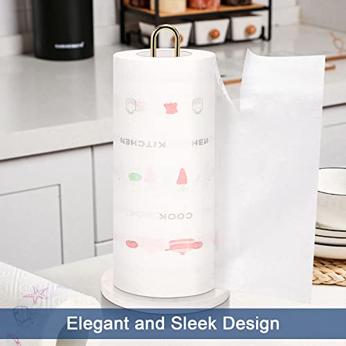 NearMoon Paper Towel Holder Countertop, Sturdy Kitchen Paper Towel Stand Dispenser-All Metal, Standard or Jumbo-Sized for Kitchen Countertop,Farmhouse, Living Room (Marble Base, Gold)