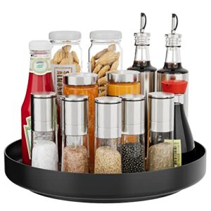 ovicar lazy susan turntable organizer – 11 inch rotating spice rack metal lazy susan for cabinet pantry kitchen countertop bathroom refrigerator table storage, black