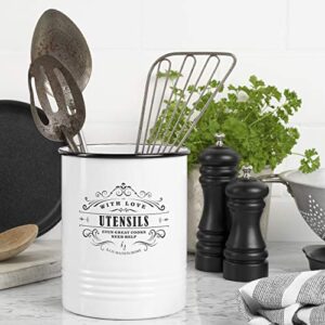 Baie Maison Large Kitchen Utensil Holder for Countertop - Farmhouse Kitchen Tools Storage Organizer Utensil Crock - White Cooking Utensil Holder for Kitchen Counter - Utensil Caddy Jar Spatula Holder