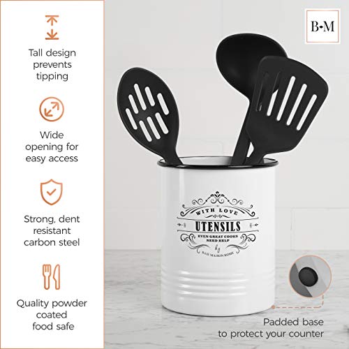 Baie Maison Large Kitchen Utensil Holder for Countertop - Farmhouse Kitchen Tools Storage Organizer Utensil Crock - White Cooking Utensil Holder for Kitchen Counter - Utensil Caddy Jar Spatula Holder