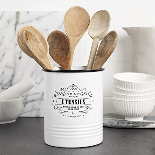 Baie Maison Large Kitchen Utensil Holder for Countertop - Farmhouse Kitchen Tools Storage Organizer Utensil Crock - White Cooking Utensil Holder for Kitchen Counter - Utensil Caddy Jar Spatula Holder