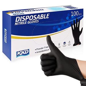 kkd disposable nitrile gloves black, latex free & powder free for cooking , cleaning ,work (large, black)