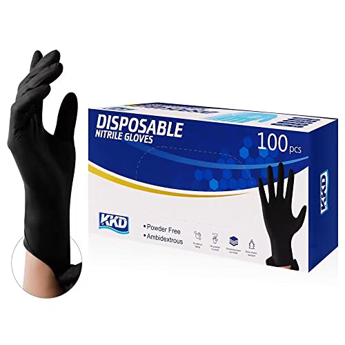 KKD Disposable Nitrile Gloves Black, Latex Free & Powder Free For Cooking , Cleaning ,Work (Large, Black)