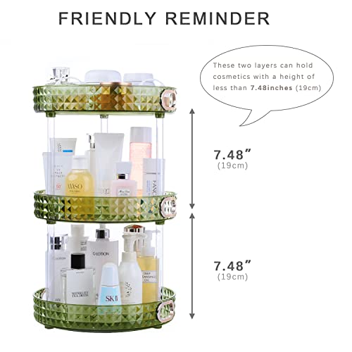 Rotating Makeup Organizer 3 Tier skincare organizers with handle Bathroom Lazy Susan Organizer Perfume Organizer Spinning Cosmetics Organizer for Vanity，Cabinets, Pantry, Fridge, Countertops，Kitchen