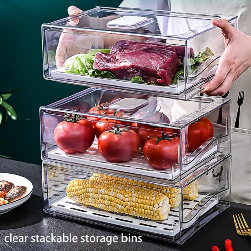 Diskary Fridge Organizer, Stackable Refrigerator Organizer Bins, Reusable Food Storage Containers, Fridge Drawer Organizer in Home Kitchen, Barbecue Shop, Restaurant, BPA-Free (2 Drawers, Large)