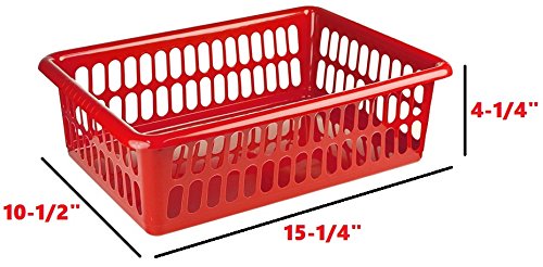 Zilpoo 6 Pack - Plastic Colored Storage Baskets, Paper, Office Supplies, Toys and Teacher Student Classroom Organization Bins, 15" x 10", Colorful