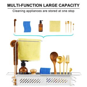 SUBEKYU Telescopic Sink Storage Rack Holder, Expandable Sink Caddy Kitchen Sink Organizer Sponge Holder, 304 Stainless Steel, Length 14.5--20 inches