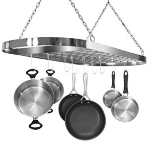 sorbus® pot and pan rack for ceiling with hooks — decorative oval mounted storage rack — multi-purpose organizer for home, restaurant, kitchen cookware, utensils, books, household (hanging chrome)