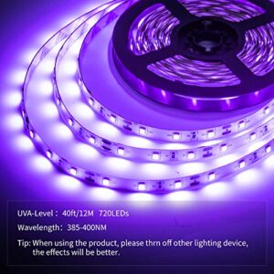 40 Foot Led Black Light Strip Kit, 720 Units Led, 12V Flexible Blacklight Fixtures, Non-Waterproof