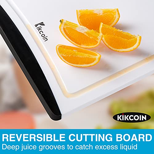 Cutting Boards for Kitchen, Extra Large Plastic Cutting Board Dishwasher Chopping Board Set of 3 with Juice Grooves, Easy Grip Handle, Black, Kikcoin