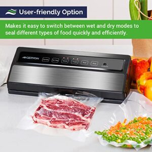 GERYON Vacuum Sealer Machine, Automatic Food Sealer Detachable Design|Led Indicator Lights|Dry Moist Food Modes| Compact Design w/ Starter Kit(Silver)