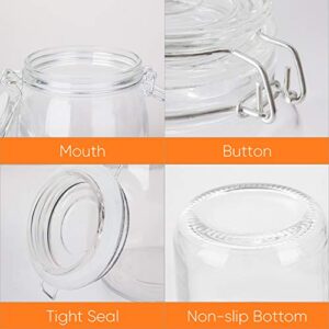 Glass Kitchen Storage Canister Mason Jars with Lids,32oz Airtight Glass Canister with Hinged Lid，Perfect for Kitchen Canning Cereal,Pasta,Sugar,Beans (Labels & Chalk Marker)-Set of 4