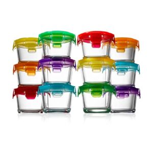 nutrichef 12pc food storage containers – 4.48oz mini stackable superior premium glass meal-prep w/airtight locking lid, bpa-free leakproof, freezer-to-oven-safe, for baby food snacks fruits & nuts