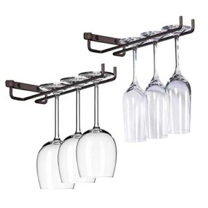 bookzon wine glass rack wall mounted set of 2 bronze, stemware rack, wine glasses holder storage hanger organizer metal for cabinet kitchen or bar (no glasses included)