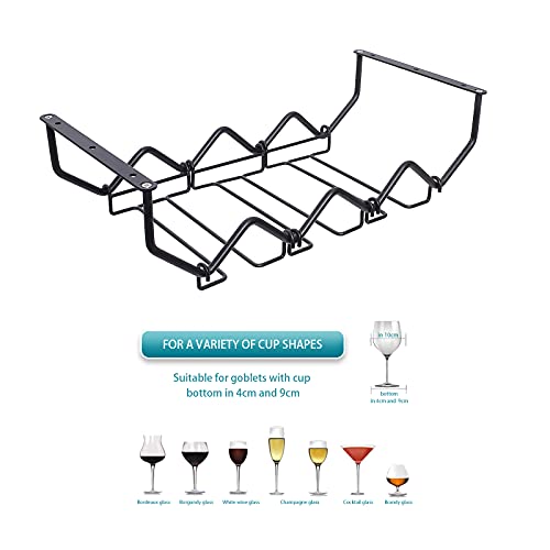 Wine Glass Rack Under Cabinet Stemware Rack and Wine Bottle Holder Kitchen Storage with 4 Bottle Organizer and 6 Glass Holder (1 Set, Matte Black)