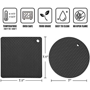 Walfos Silicone Trivet Mats - 4 Heat Resistant Pot Holders, Multipurpose Non-Slip Hot Pads for Kitchen Potholders, Hot Dishers, Jar Opener, Spoon Holder, Food Grade Silicone & BPA Free (Black)